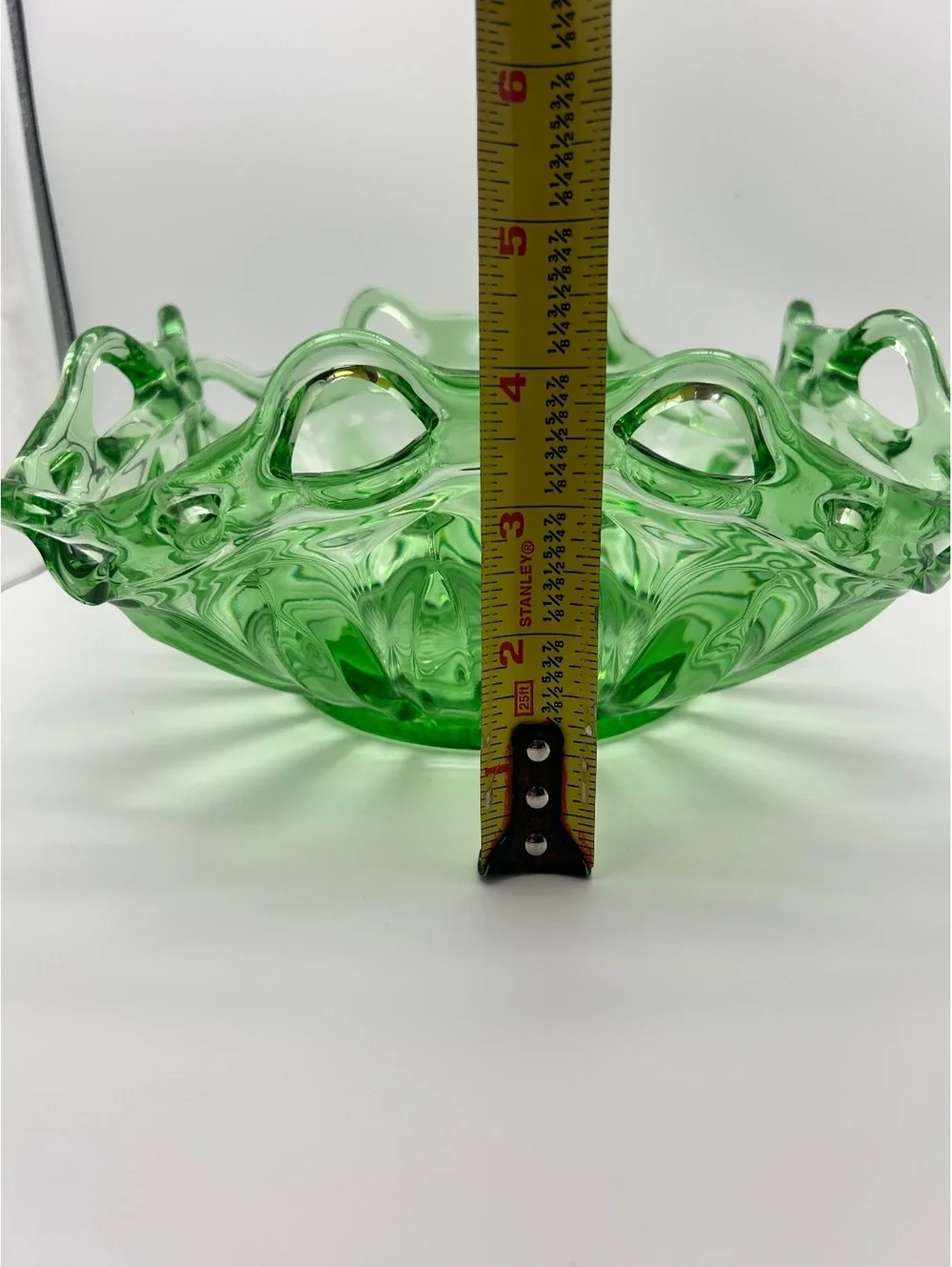 Fostoria Green Uranium Colonial Prism Square Centerpiece Bowl